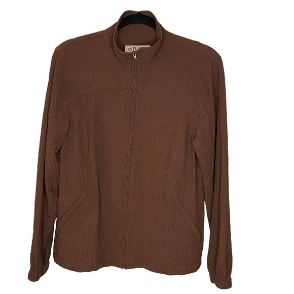ORVIS Gauzey Rayon Blend Full Zip‎ Lightweight Jacket Brown Pockets M Drawstring - Picture 1 of 9